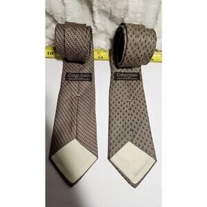 Calvin Klein Vintage Silk Tie Pair - Tan & Gold Italian Fabric (Set of 2)